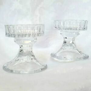 Set 2 Gorham Glass Pillar Candle Holders Minimalist Classic